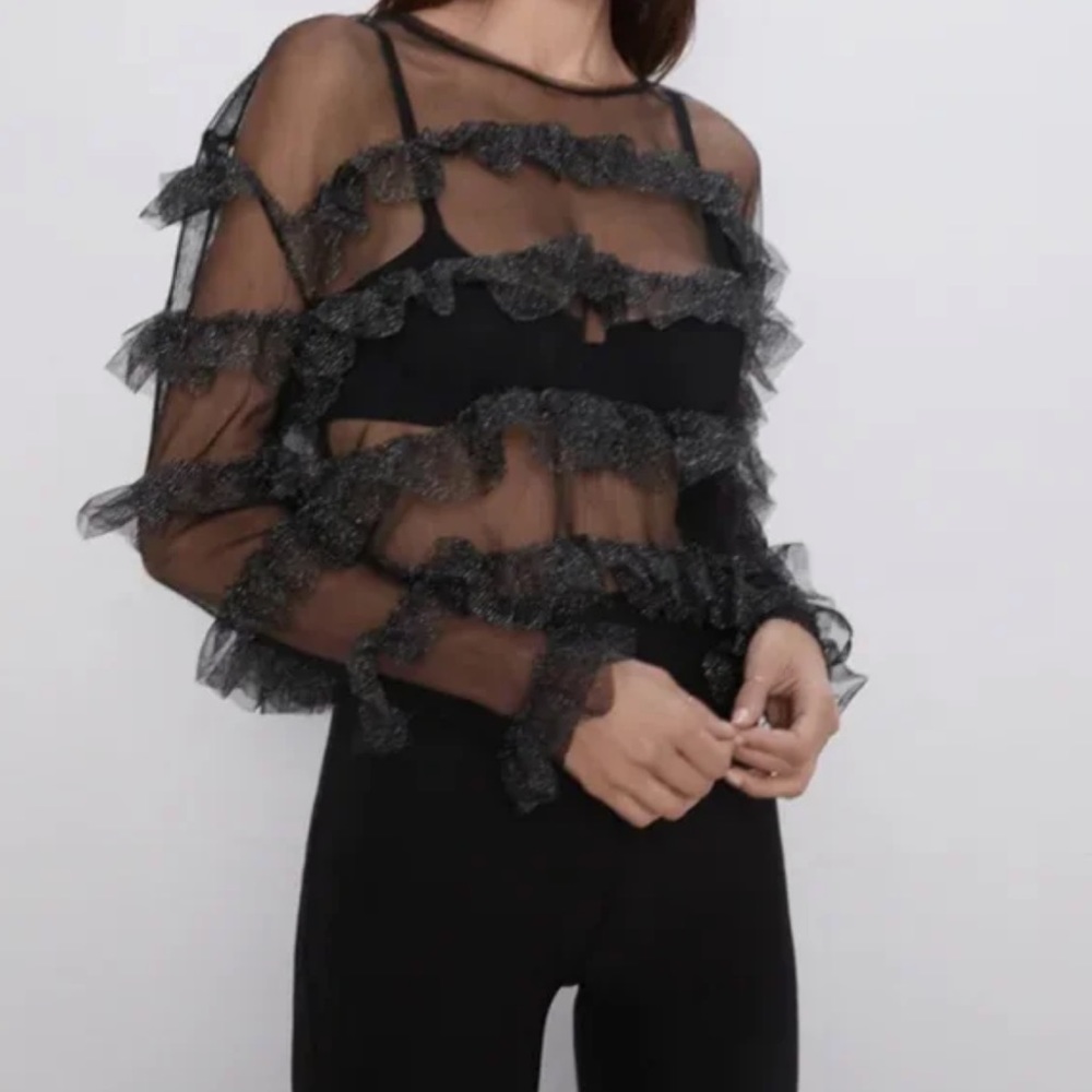 Zara Black Sheer Sparkle Top
